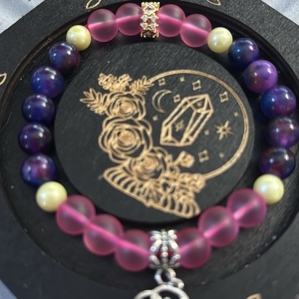 057B Purple Agate Mix Gemstone 8mm Bracelet with Charms DIY